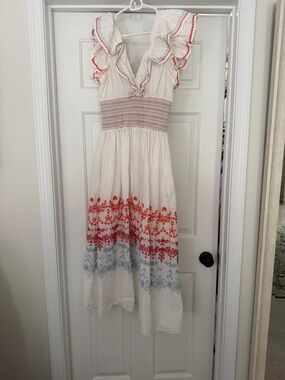 natalie floral smocked midi dress Hemant & Nandita Smocked Floral Midi Dress in Multi